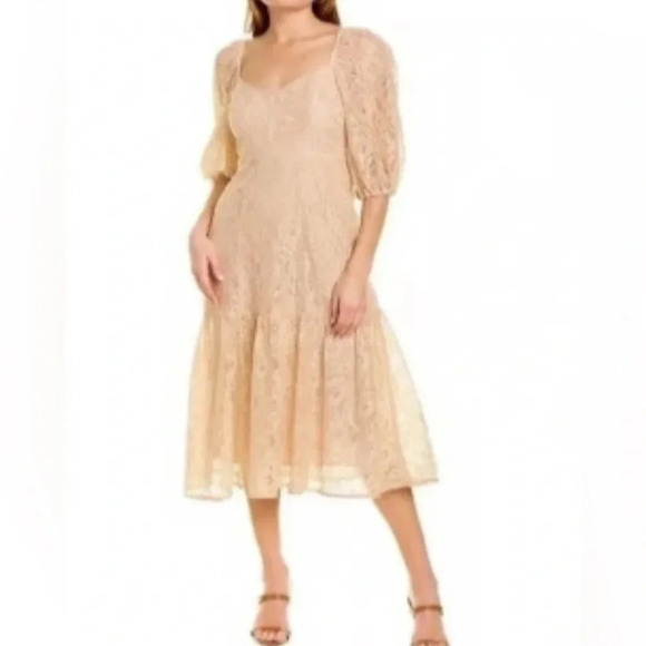 Taylor | midi Lace cream/tan empire waist dress Women size 8 Western Boho tiered - Picture 13 of 13